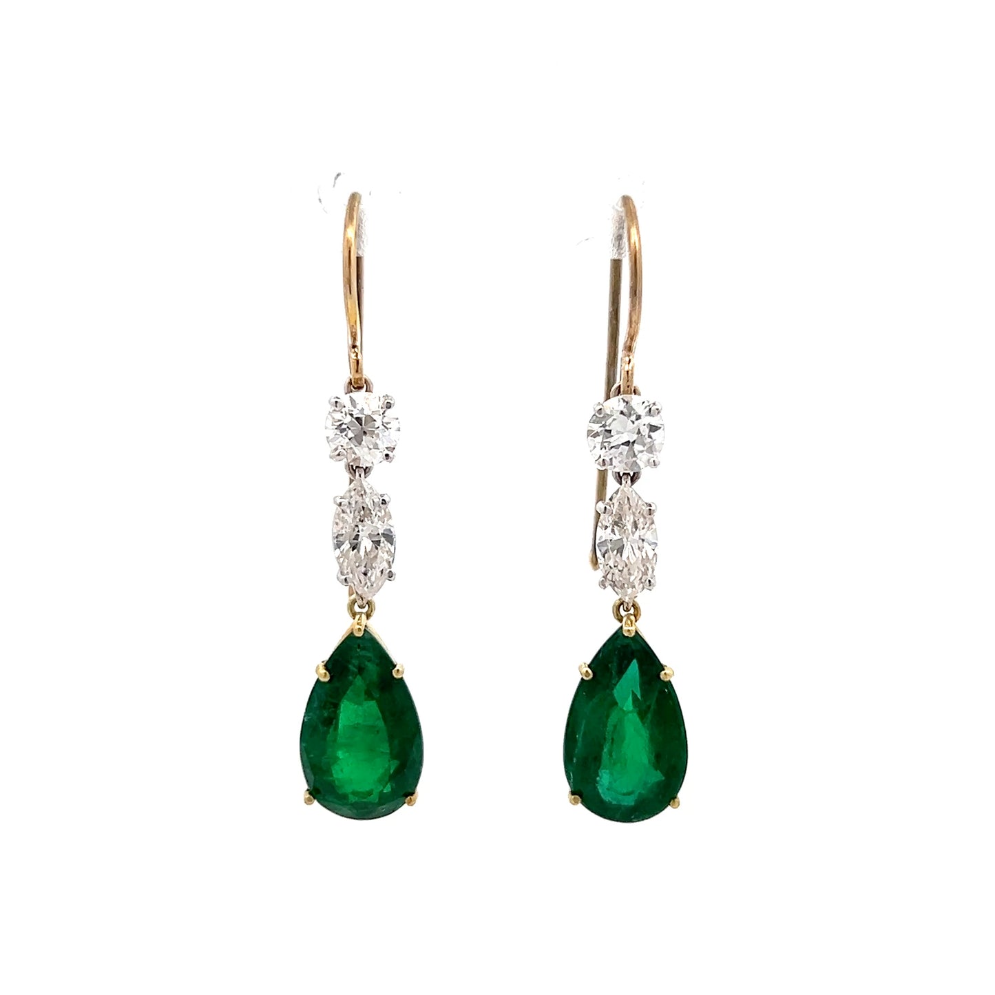 4.56 Pear Emerald & Diamond Drop Earrings in 14k