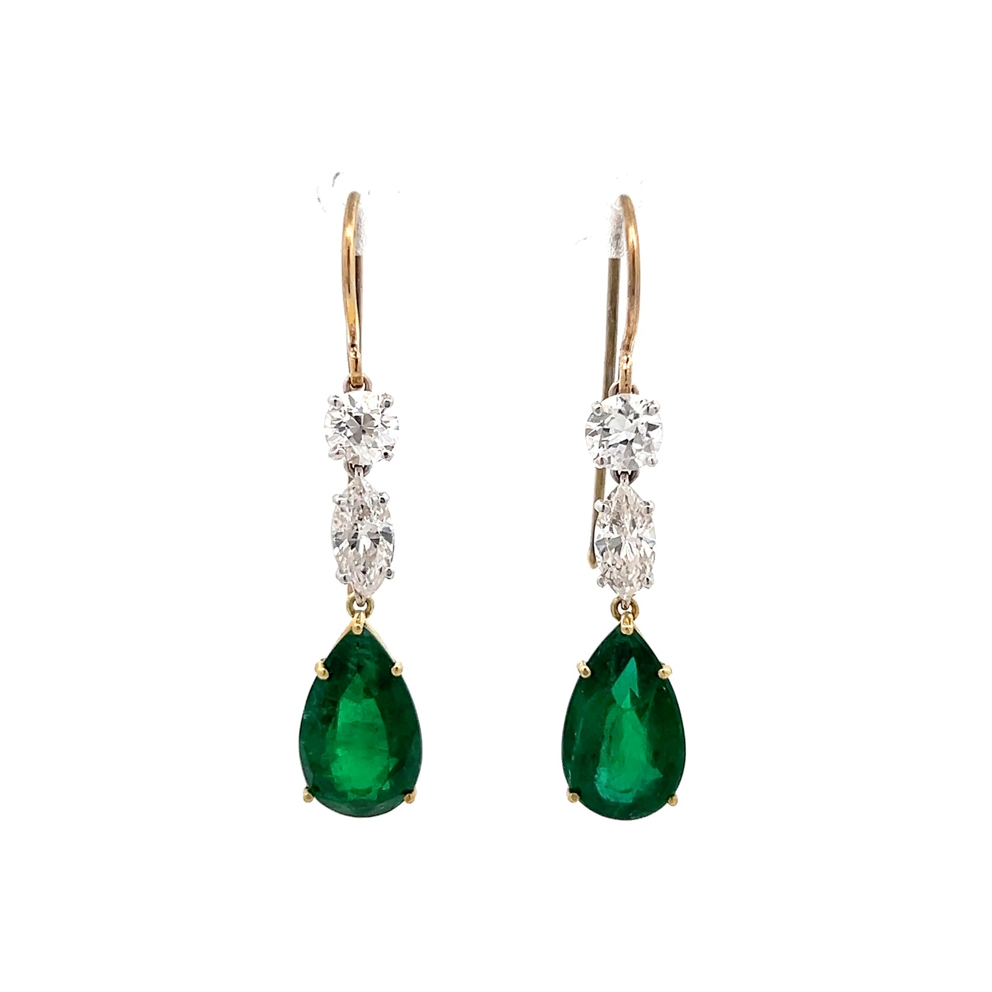 4.56 Pear Emerald & Diamond Drop Earrings in 14k