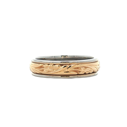 4.5mm Floral Engraved Two-Tone Wedding Band 14k