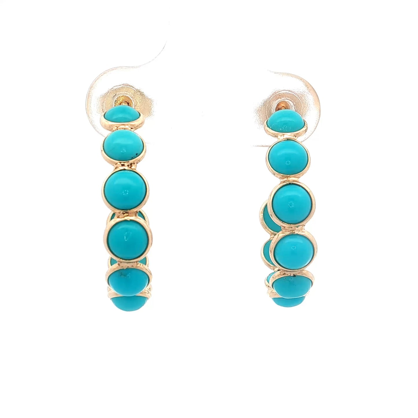 4.66 Bezel Cabochon Turquoise Hoop Earrings 14k