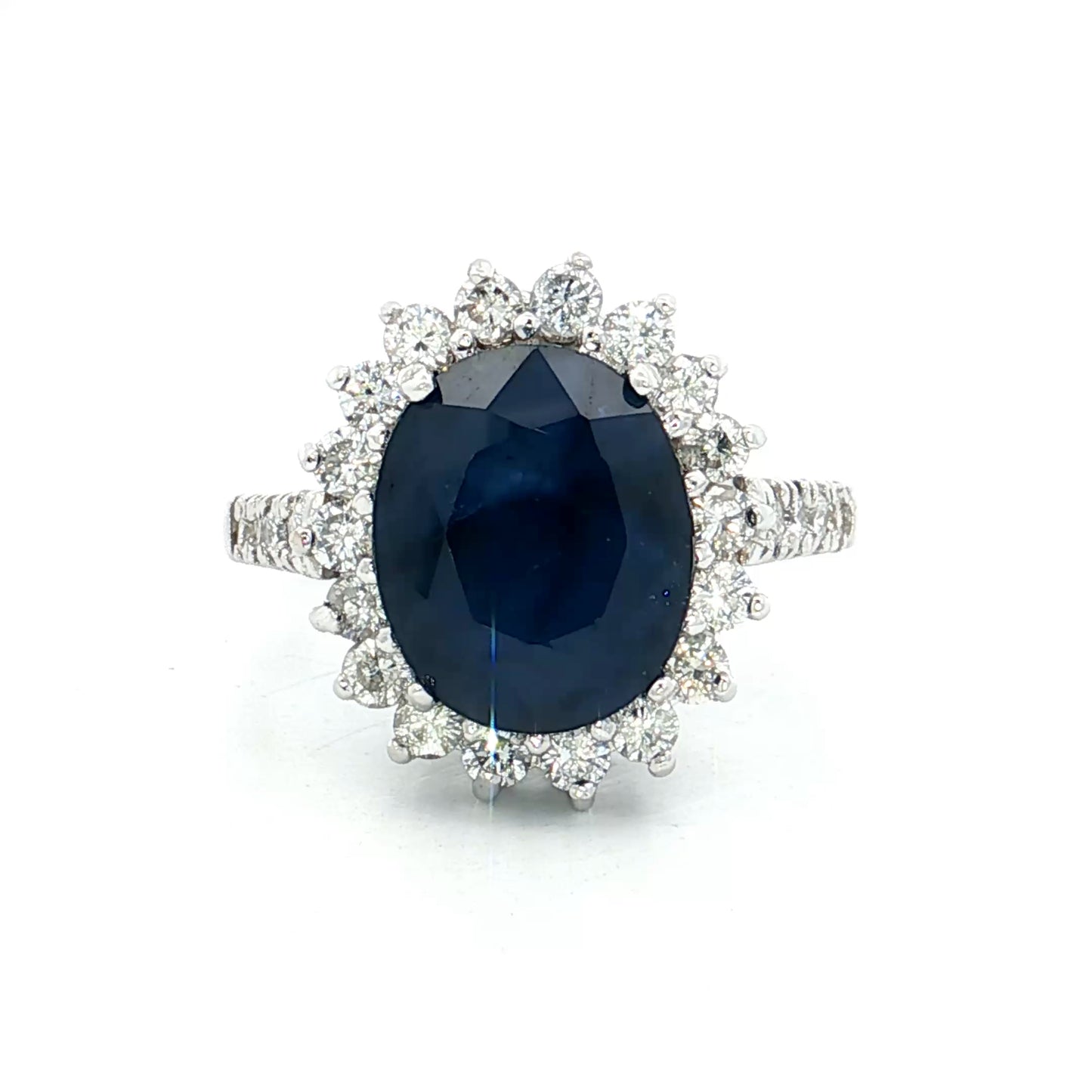 4.80 Oval Sapphire Halo Cocktail Ring 14k White Gold