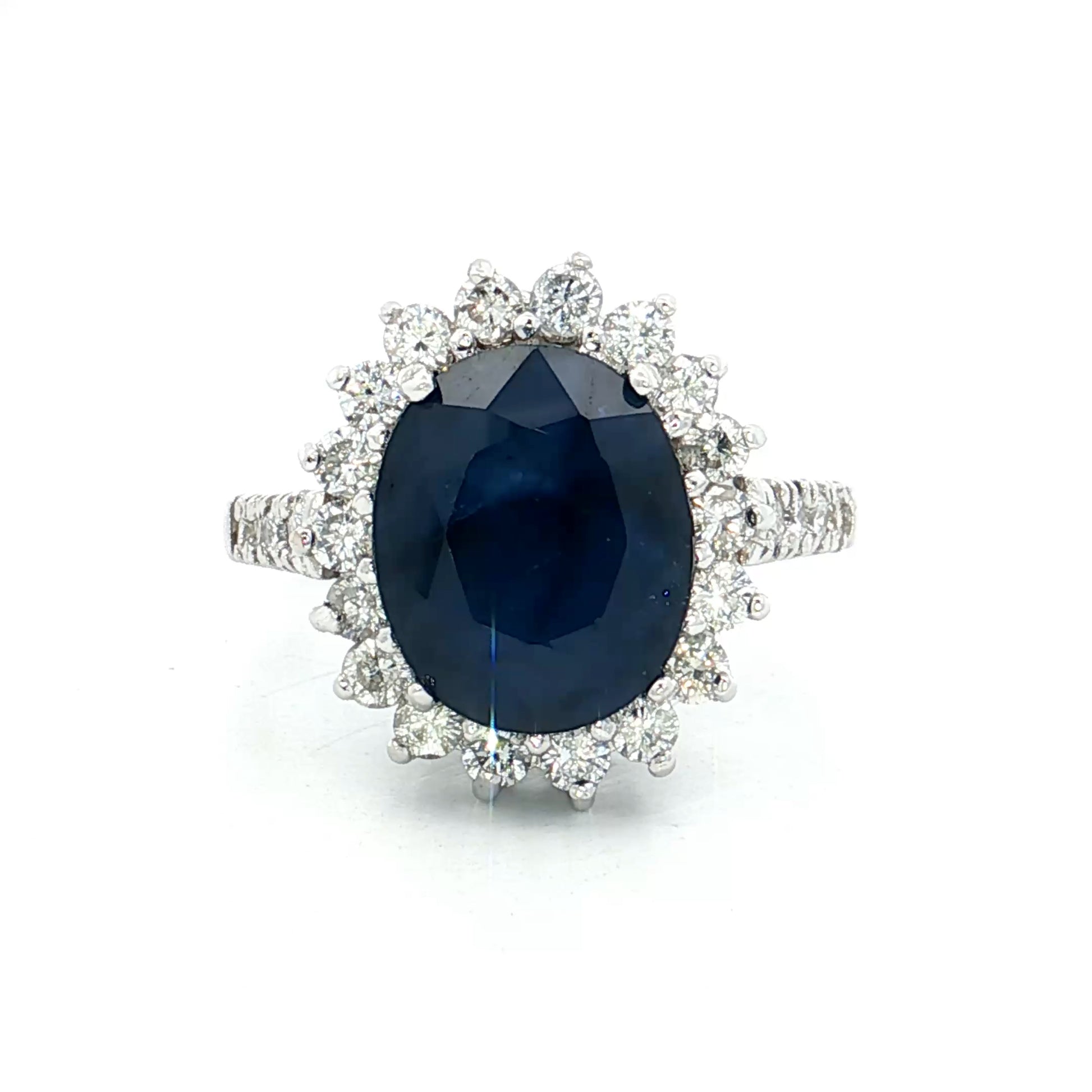 4.80 Oval Sapphire Halo Cocktail Ring 14k White Gold