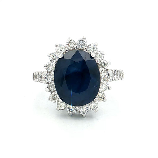 4.80 Oval Sapphire Halo Cocktail Ring 14k White Gold