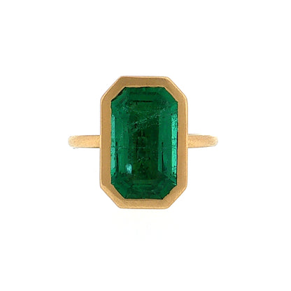 4.88 Emerald Cut Emerald Cocktail Ring 18k Yellow Gold