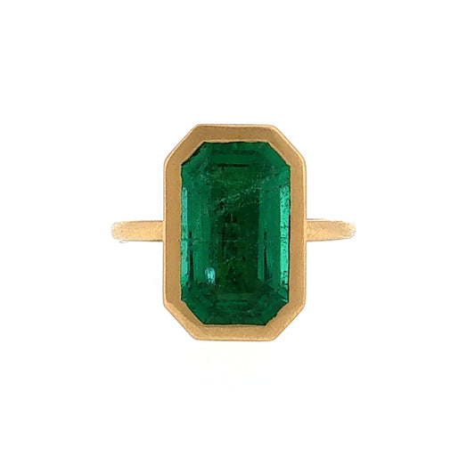 4.88 Emerald Cut Emerald Cocktail Ring 18k Yellow Gold