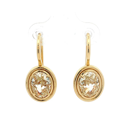 4.92 GIA Oval Diamond Drop Earrings 18k Yellow Gold