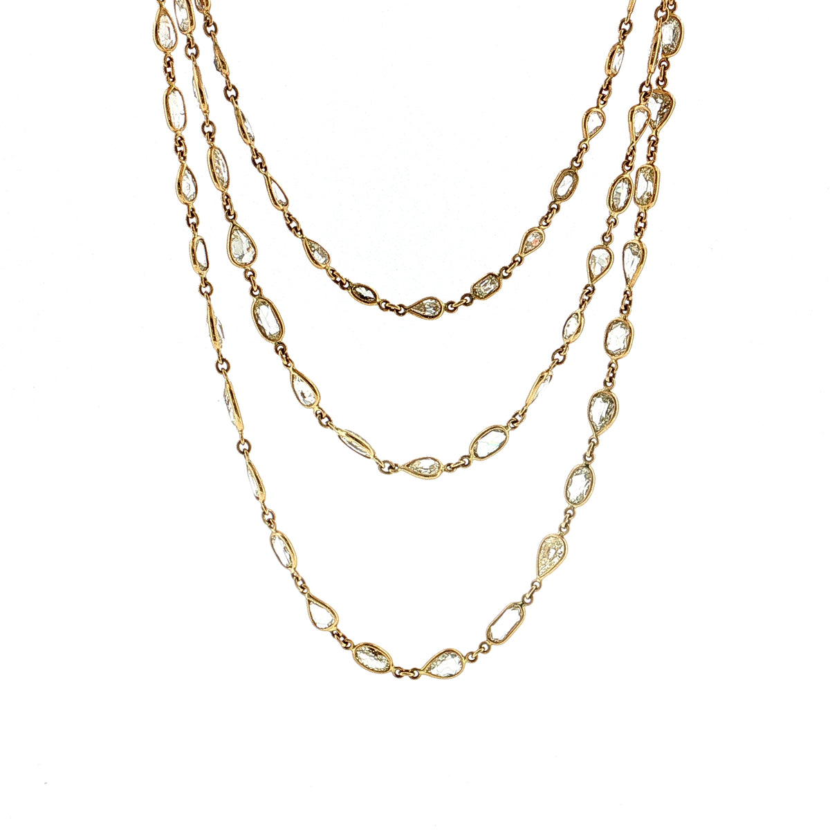 41.47 Rose Cut Diamond Statement Necklace 18K Yellow Gold