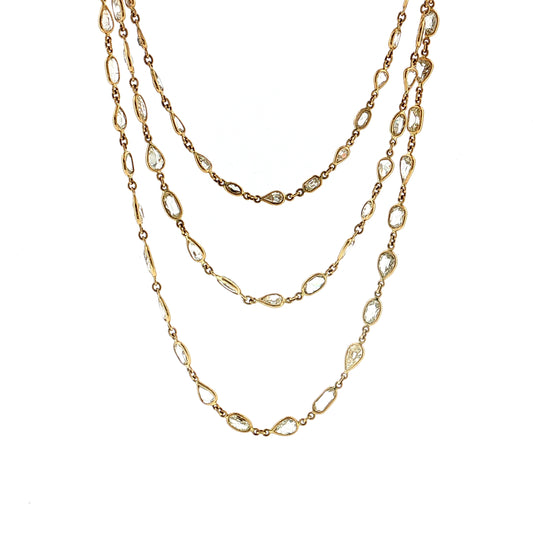 41.47 Rose Cut Diamond Statement Necklace 18K Yellow Gold