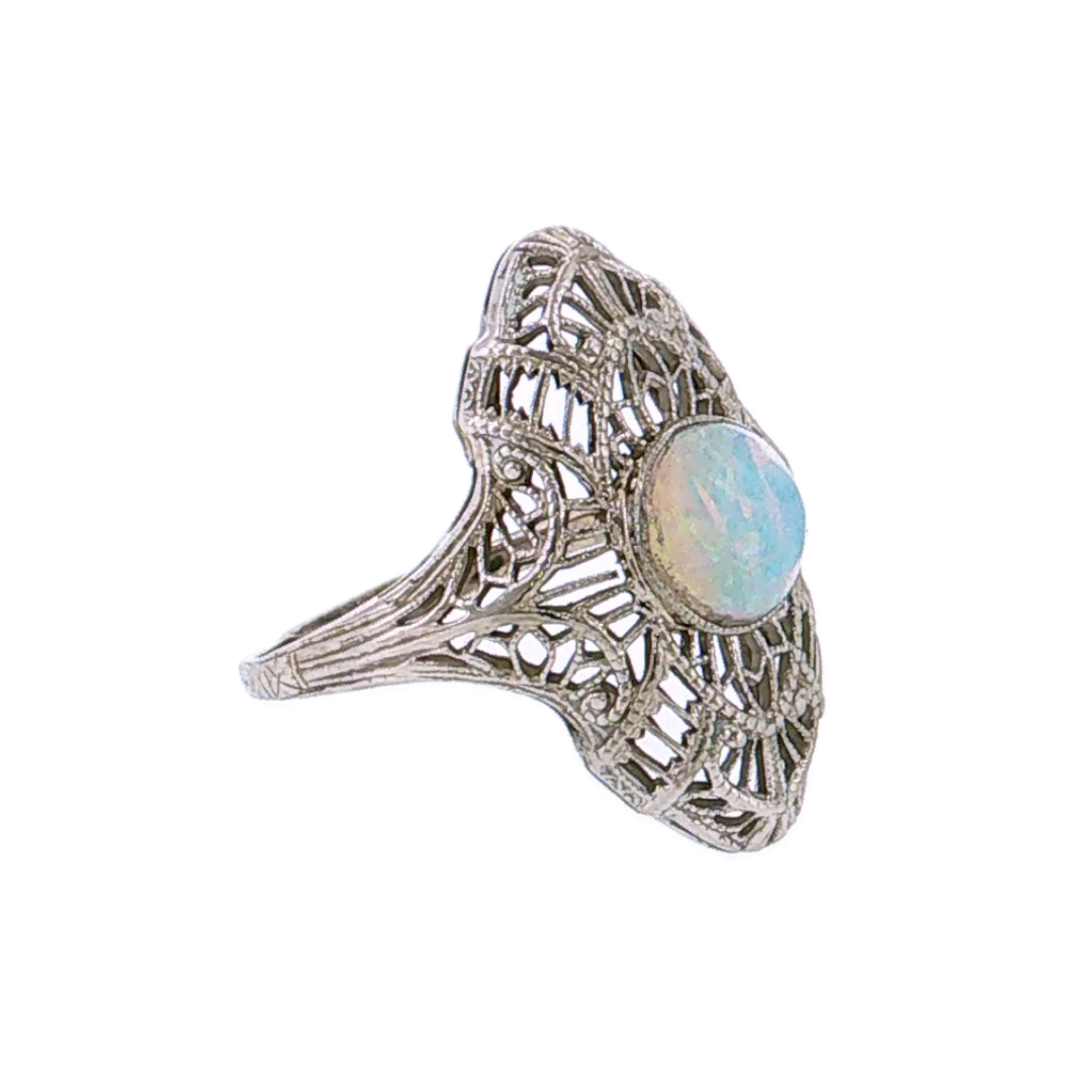 .70 Antique Art Deco Opal Cocktail Ring 18K White Gold