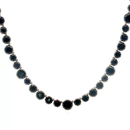 44.71 Round Cut Sapphire Necklace in 18k Yellow Gold