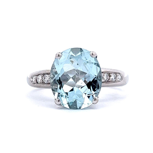 3.56 Aquamarine & Diamond Cocktail Ring in 18k White Gold