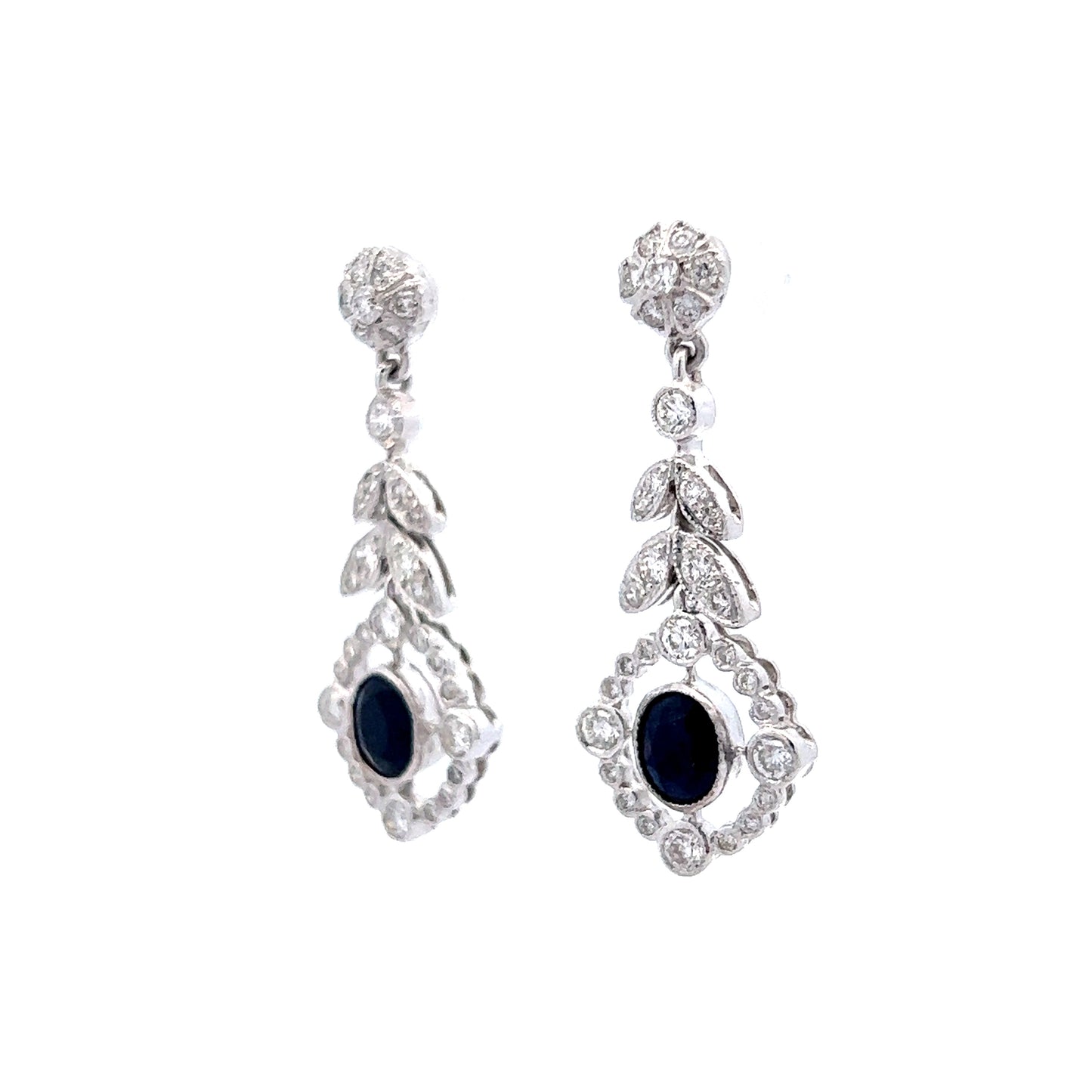 1.54 Sapphire & Diamond Dangle Earrings in 18k White Gold