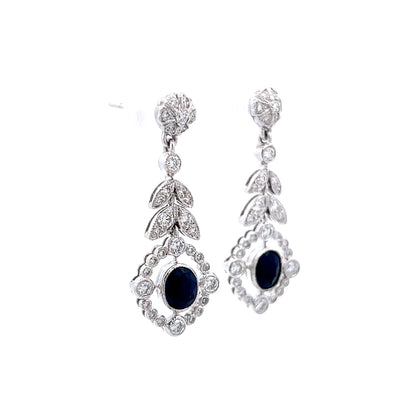 1.54 Sapphire & Diamond Dangle Earrings in 18k White Gold