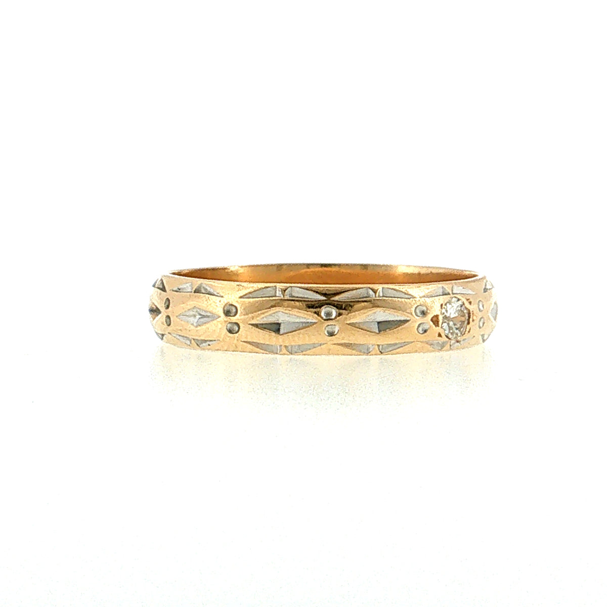 .11 Vintage Diamond Engraved Wedding Band Two-Tone 14k