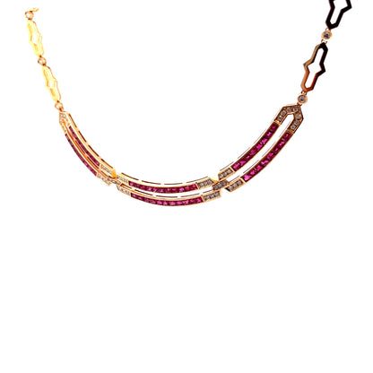 8.64 Emerald Cut Ruby & Diamond Necklace in 14k Yellow Gold