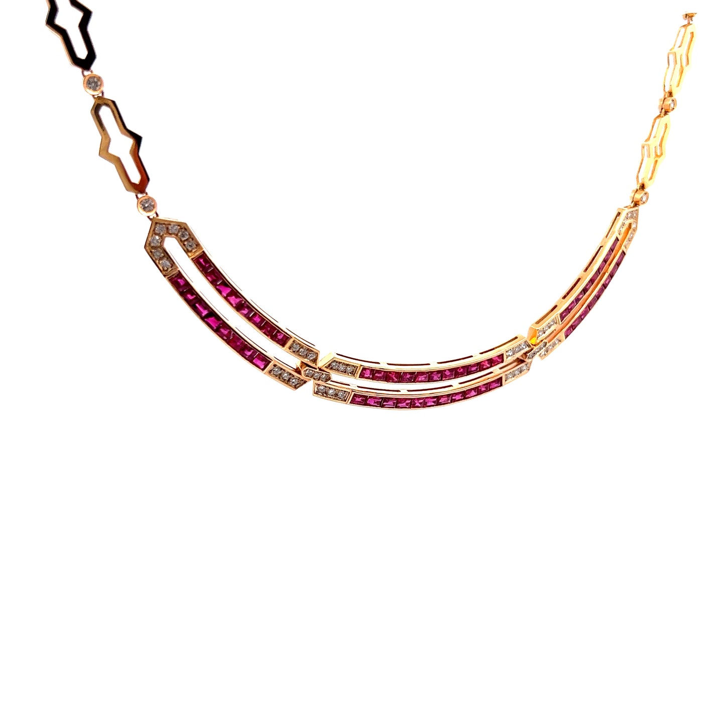 8.64 Emerald Cut Ruby & Diamond Necklace in 14k Yellow Gold