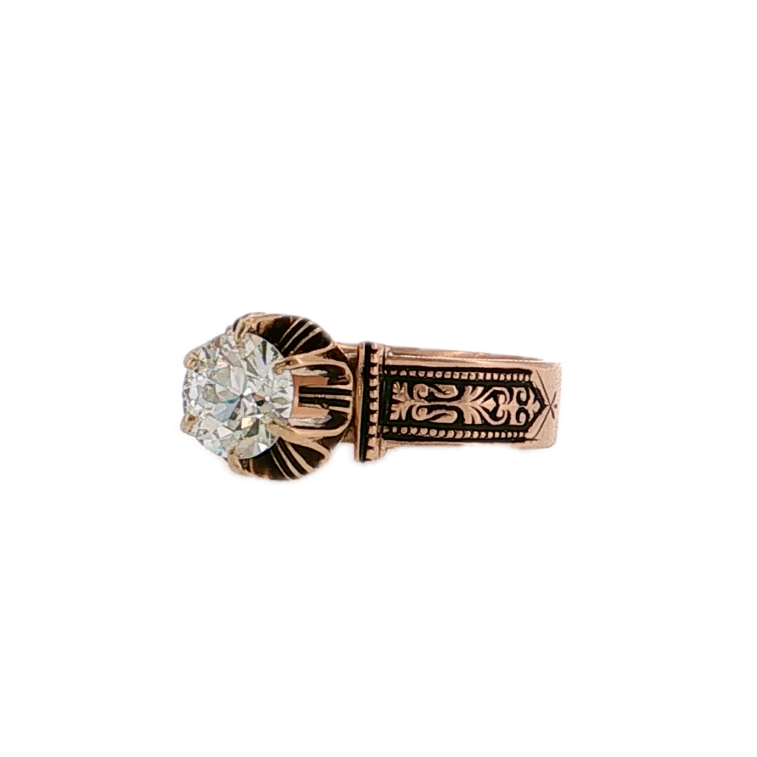 1.05 Antique Victorian Old European Engagement Ring 14k