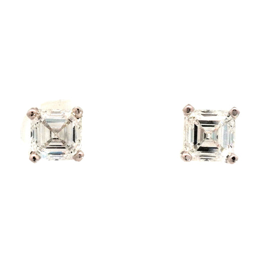 1.96 Asscher Diamond Earring Studs in 14k White Gold