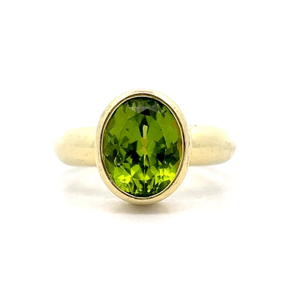 4 Carat Oval Peridot Cocktail Ring in 18k Yellow Gold