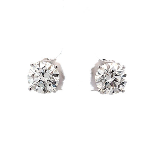 4 Carat Round Brilliant Diamond Stud Earrings in 18k