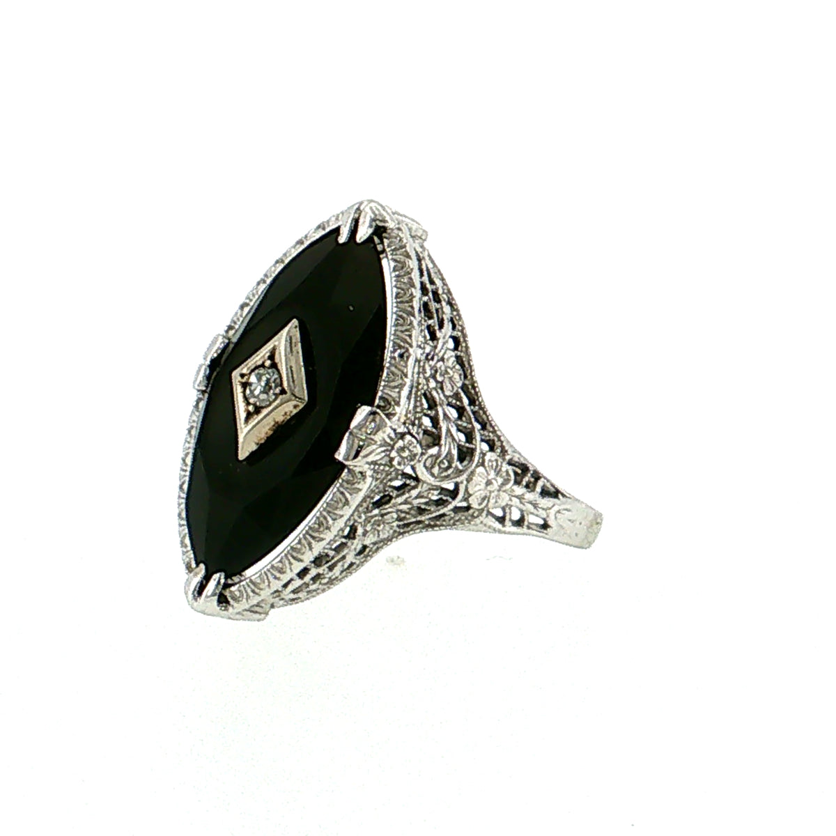 .03 Art Deco Diamond Cocktail Ring 14K White Gold
