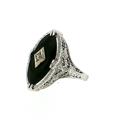 .03 Art Deco Diamond Cocktail Ring 14K White Gold