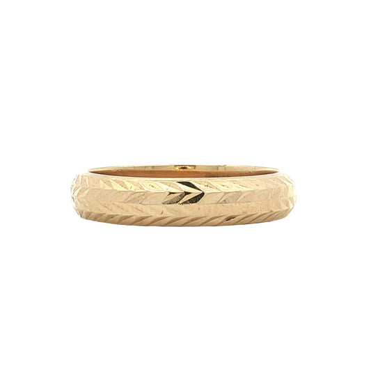 4mm Chevron Engraved Wedding Band 18k Yellow Gold