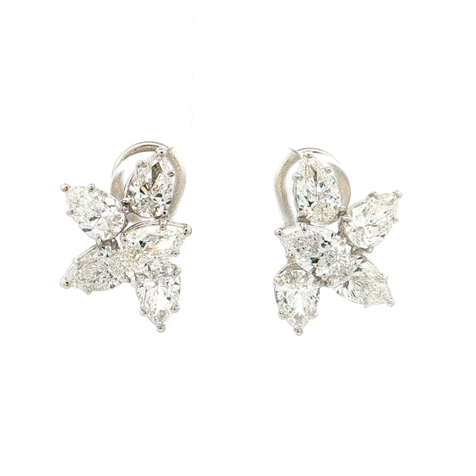 5.02 Pear Diamond Cluster Stud Earrings 18k White Gold