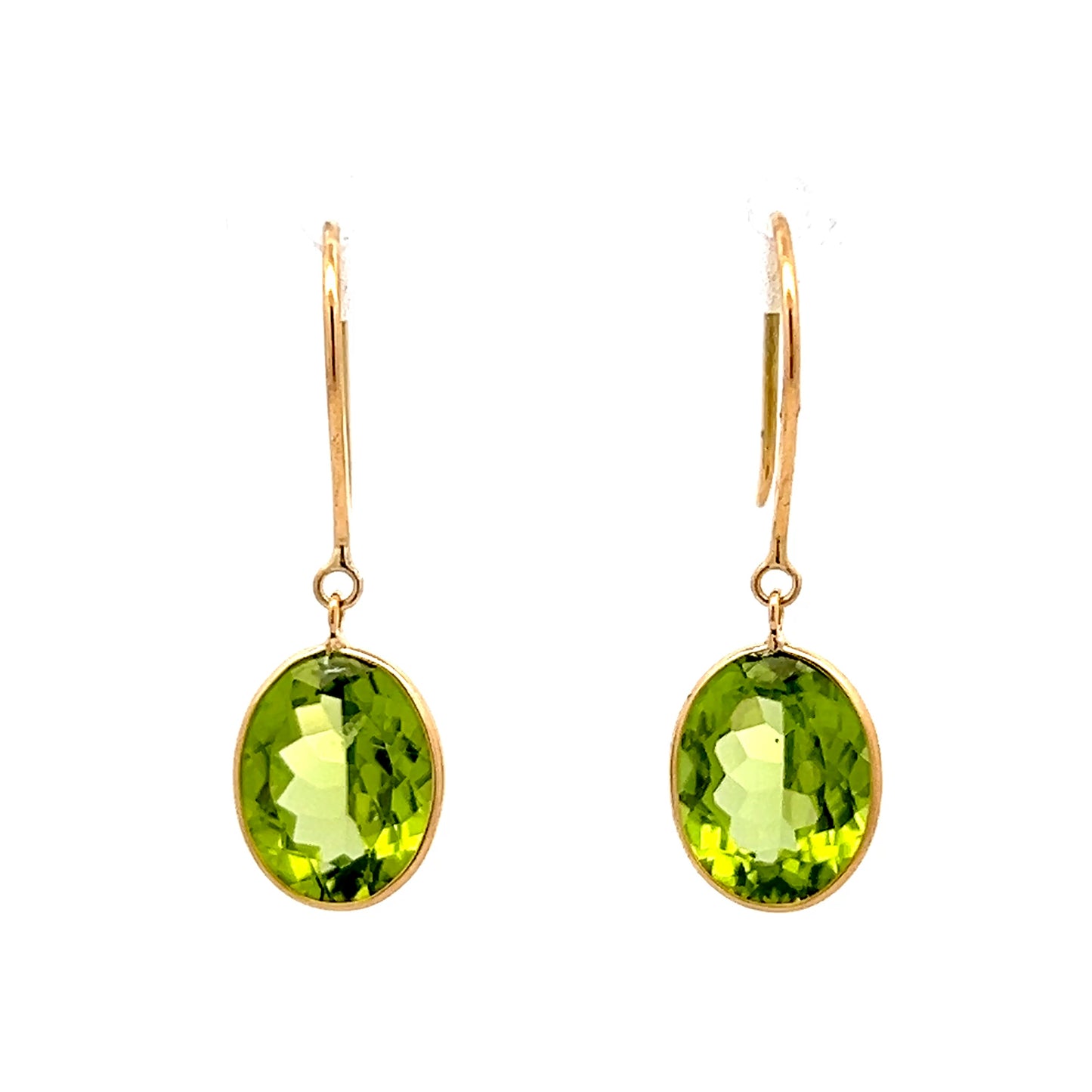 5.10 Oval Peridot Drop Earrings in 18k Yellow Gold