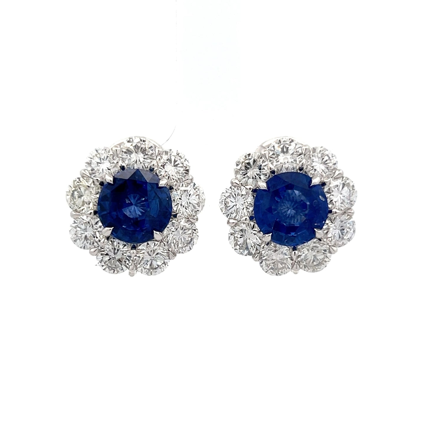 5.10 Sapphire & Diamond Halo Earrings in Platinum