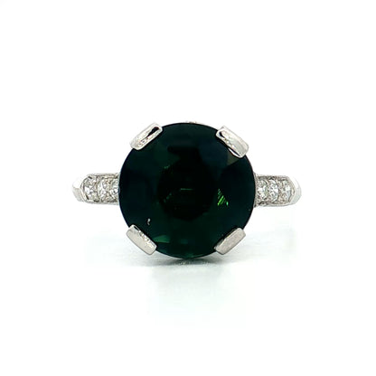 5.20 Vintage Green Sapphire Engagement Ring Platinum