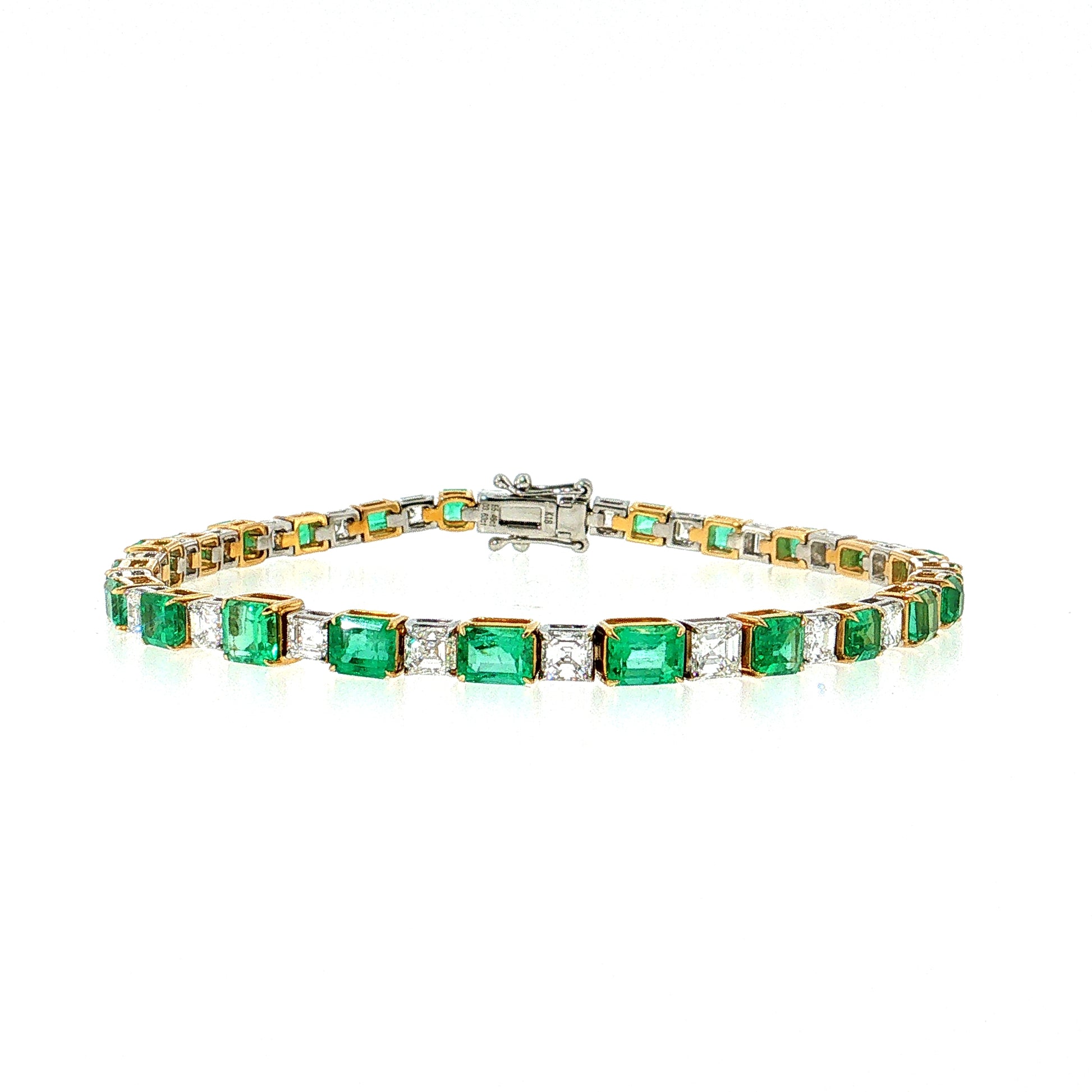 5.45 Emerald & Asscher Diamond Bracelet Two-Tone 18k Gold