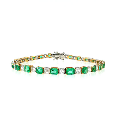 5.45 Emerald & Asscher Diamond Bracelet Two-Tone 18k Gold