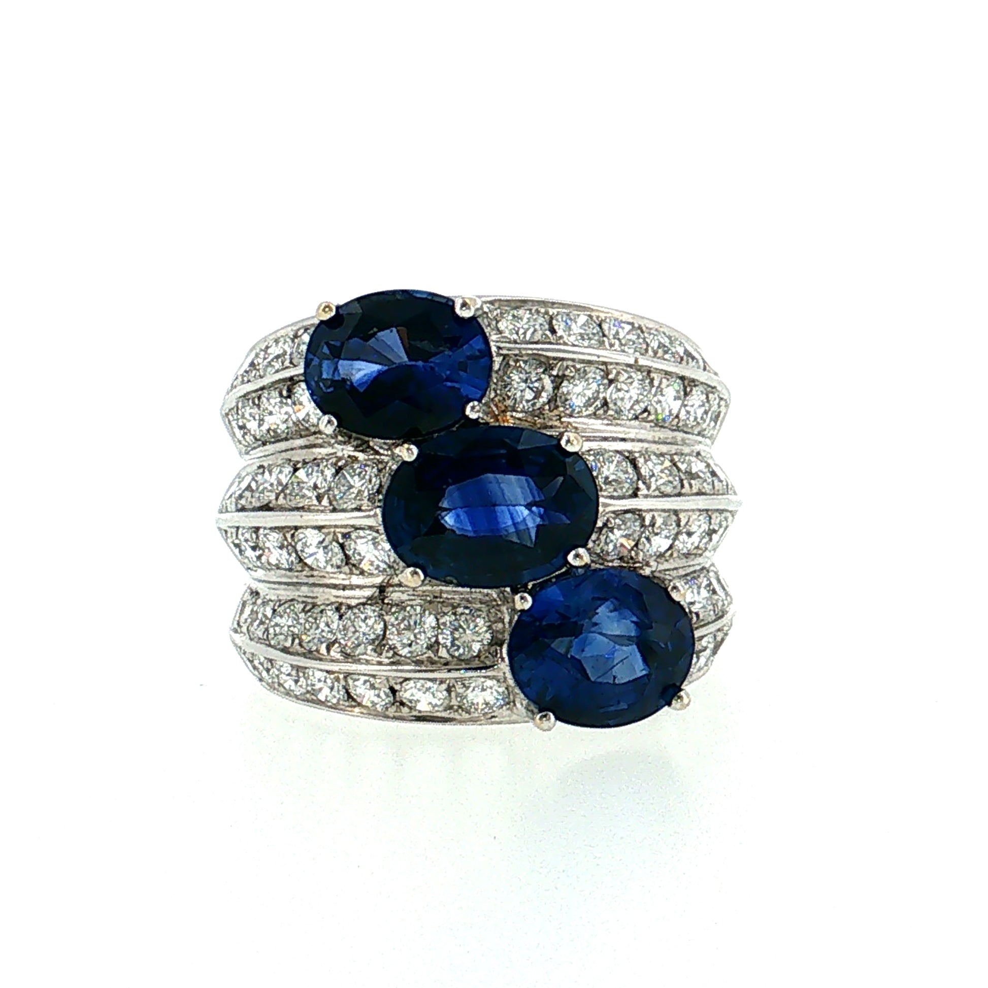 5.54 Sapphire & Diamond Cocktail Ring 18K White Gold