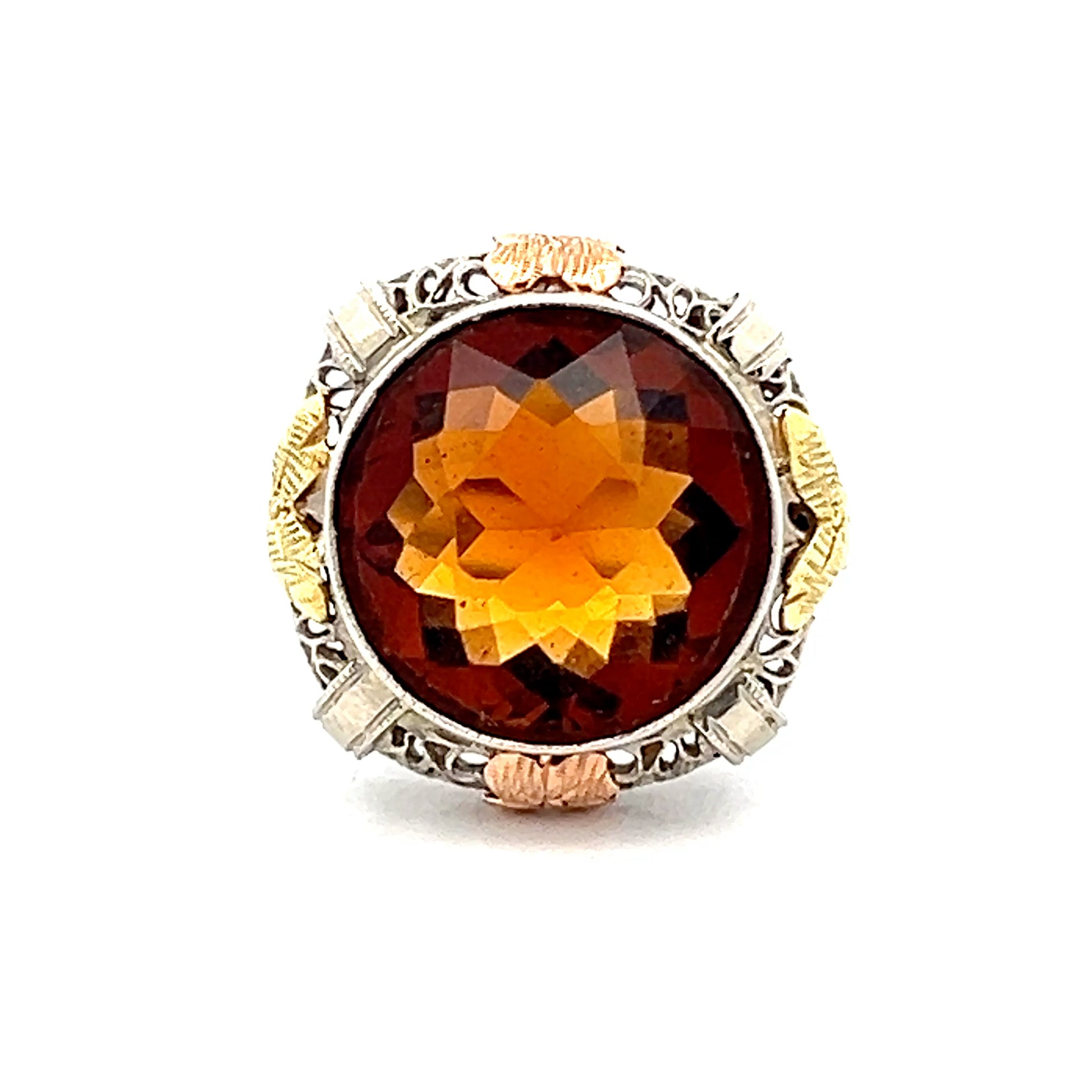 5.56 Antique Art Deco Citrine Cocktail Ring in 14k