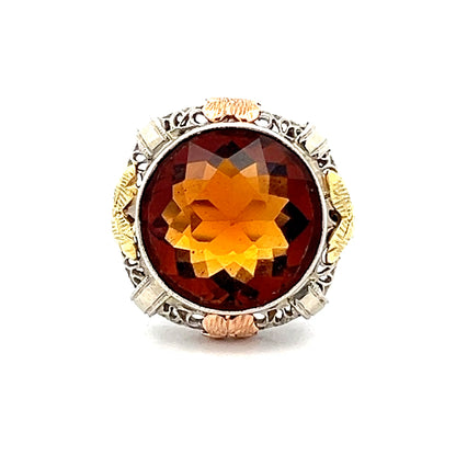 5.56 Antique Art Deco Citrine Cocktail Ring in 14k