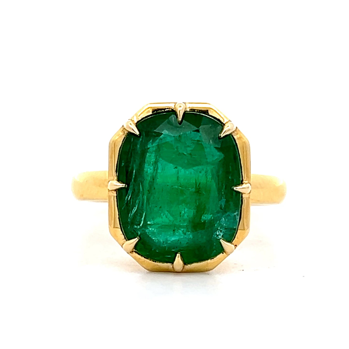 5.61 Cushion Cut Emerald Cocktail Ring in 18k