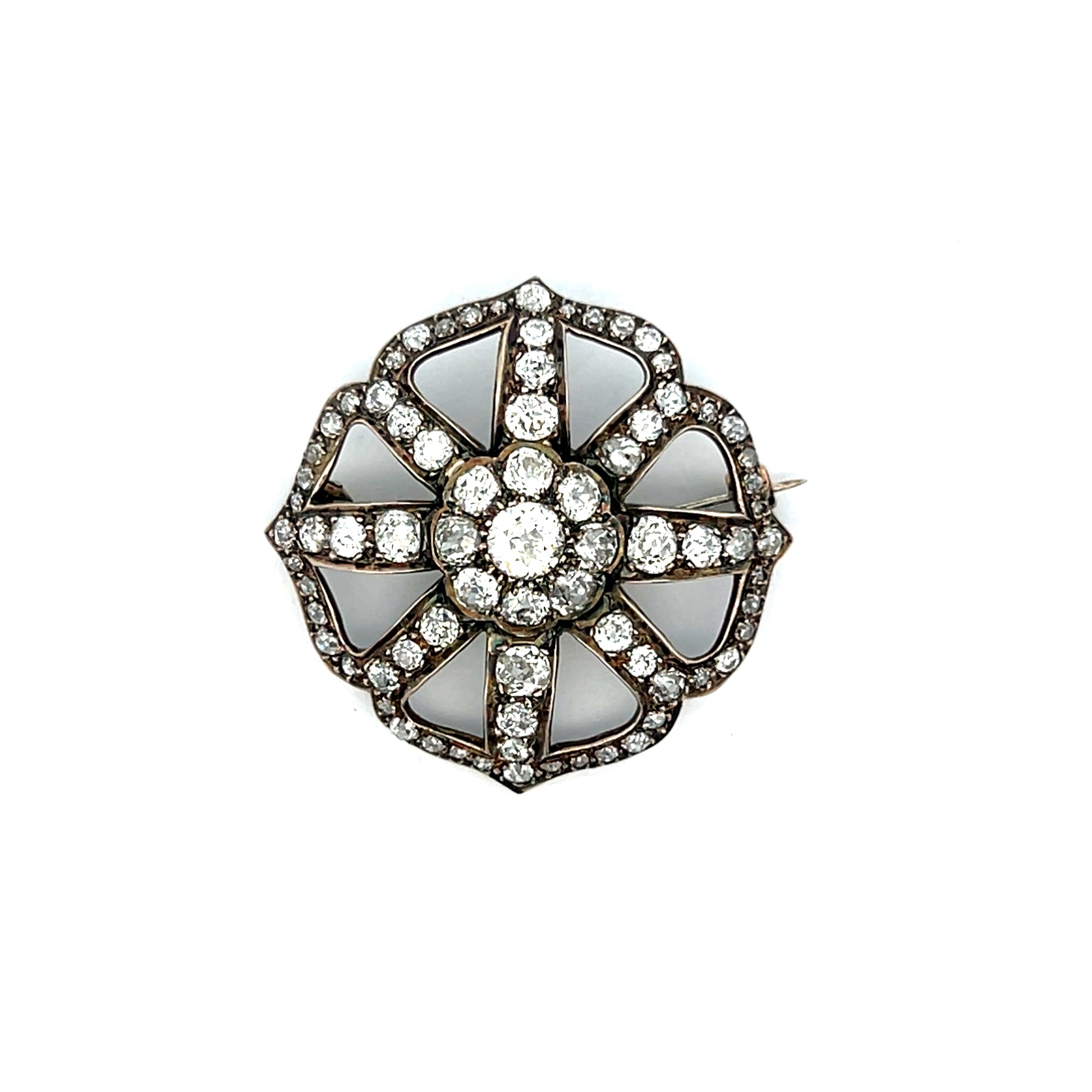 5.71 Antique Victorian Diamond Brooch in 14k/Sterling