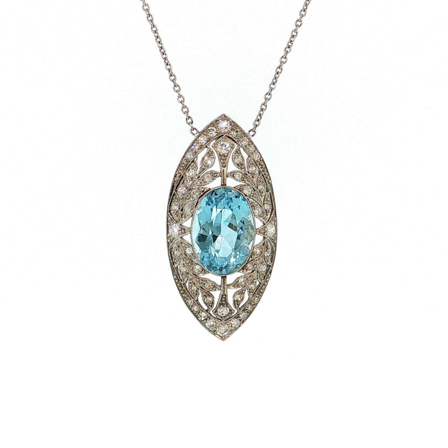 5.75 Art Deco Aquamarine & Diamond Pendant Platinum