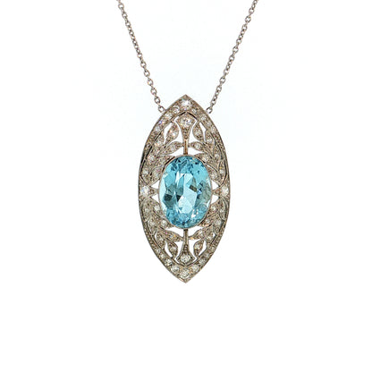5.75 Art Deco Aquamarine & Diamond Pendant Platinum