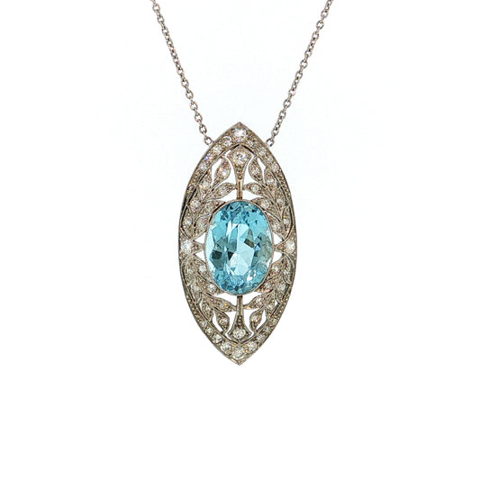 5.75 Art Deco Aquamarine & Diamond Pendant Platinum