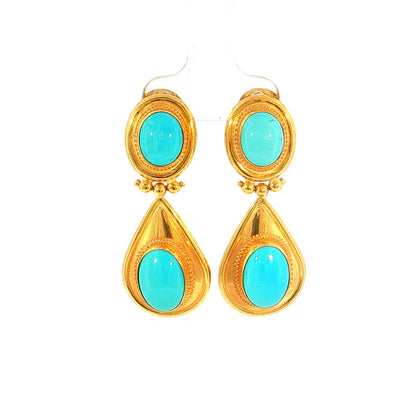 5.88 Turquoise Drop Earrings 18k Yellow Gold