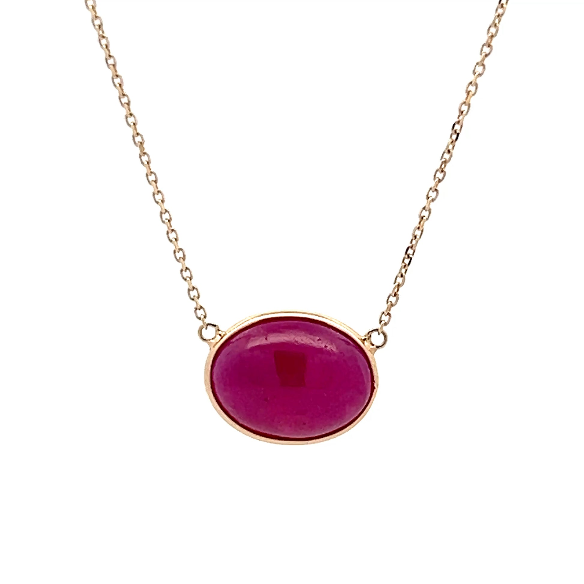 Cabochon Oval Ruby Necklace in 14k Yellow Gold – Filigree