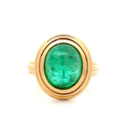 5.96 Cabochon Emerald Cocktail Ring in 14k Yellow Gold