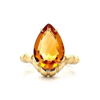 5 Carat Pear Cut Citrine Cocktail Ring in 18k