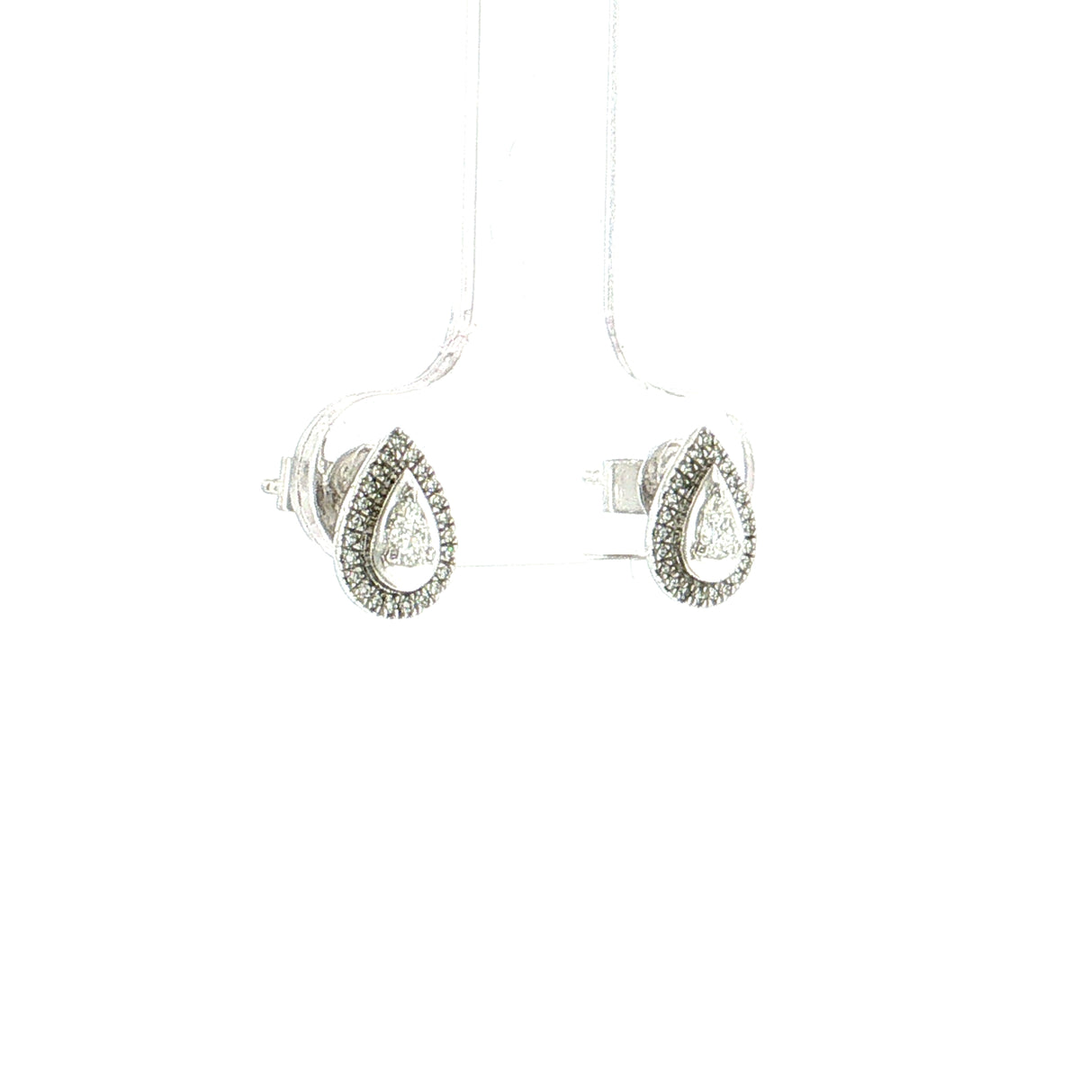 .11 Pear Diamond Halo Stud Earrings 18K White Gold