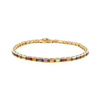 6.00 Baguette Cut Multi-Gemstone Line Bracelet 14k