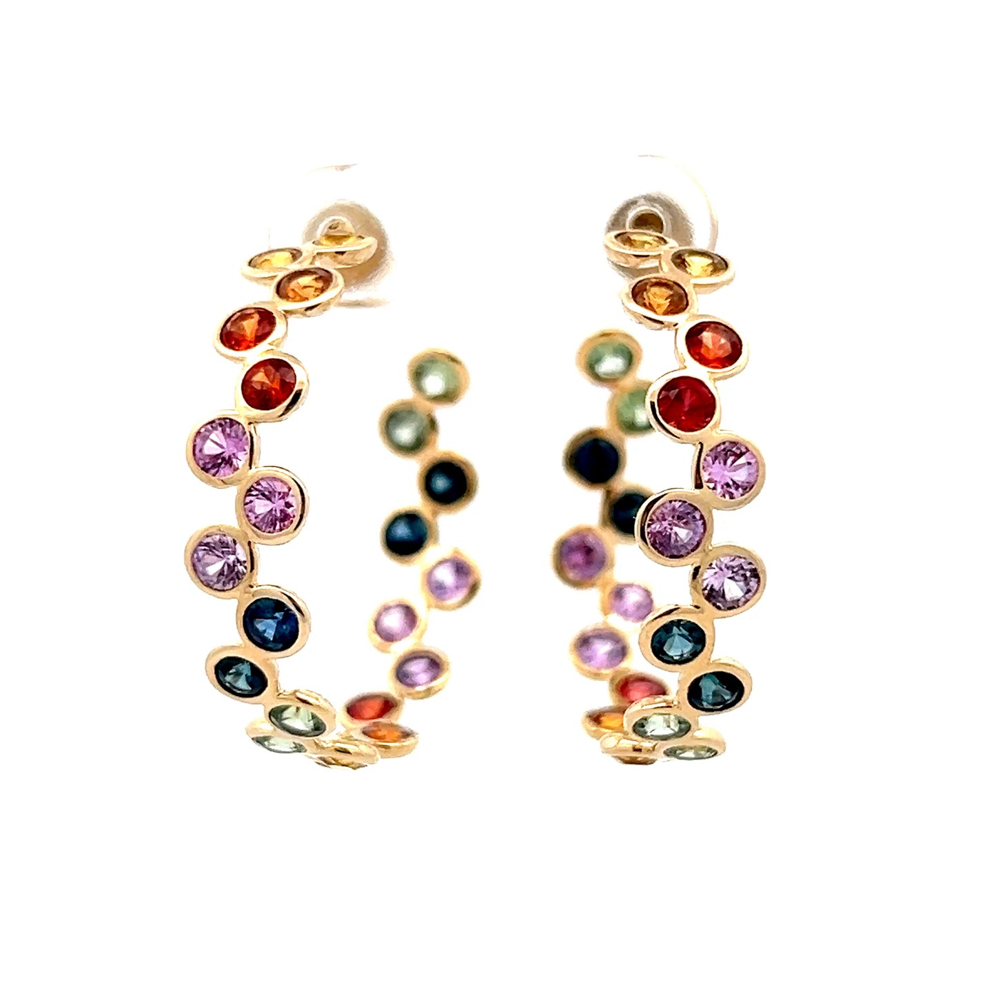 6.15 Multi-Gemstone Bezel Hoop Earrings in 14k