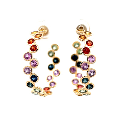 6.15 Multi-Gemstone Bezel Hoop Earrings in 14k