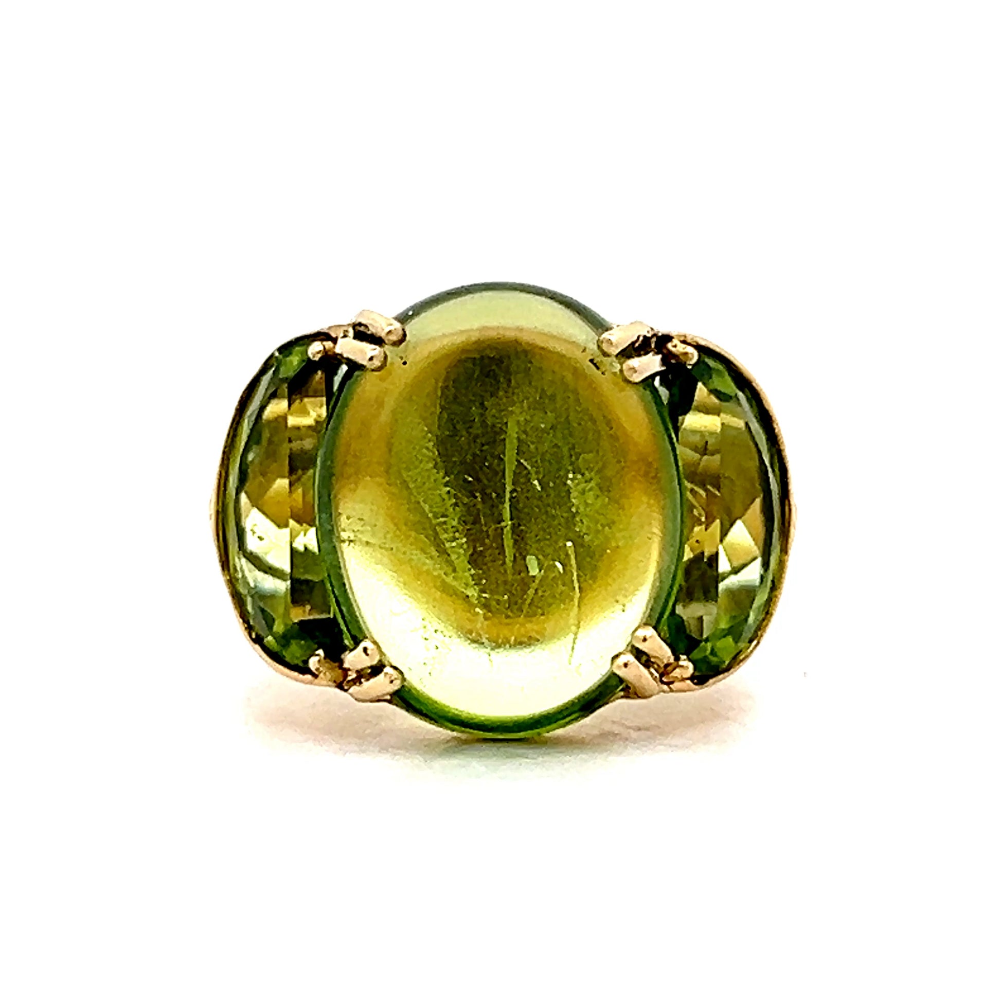 6.16 Oval Cabochon Peridot Cocktail Ring in 21k